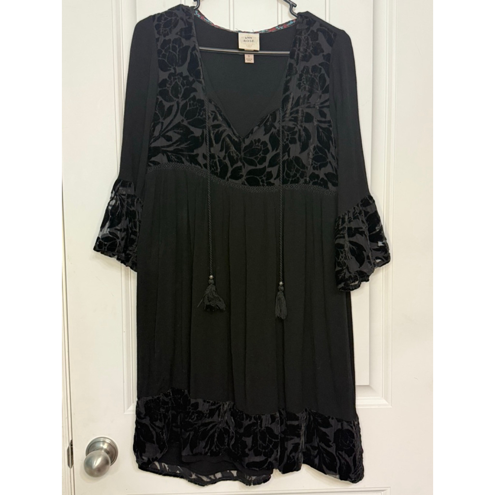 Knox Rose Black Velvet Peasant Dress Small Gypsy Whimsigoth Witchy